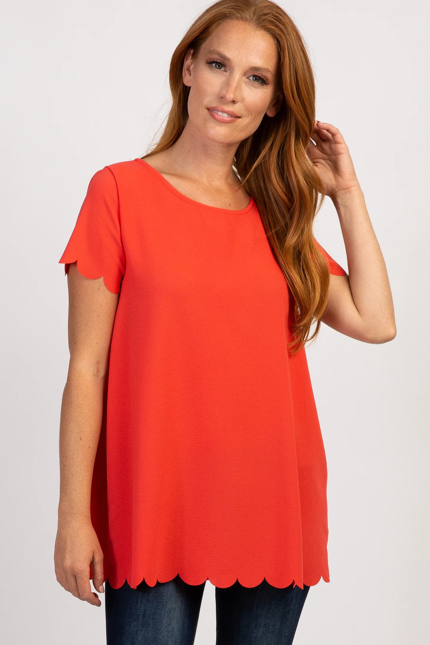 PinkBlush Coral Solid Scalloped Hem Top | PinkBlush Maternity