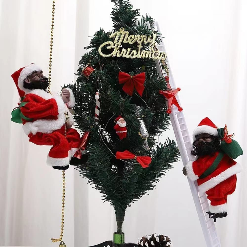 Black Santa Claus with Jingle Bells Music Electric Animated Climbing Santa Claus Tree Hanging Decora | Amazon (US)