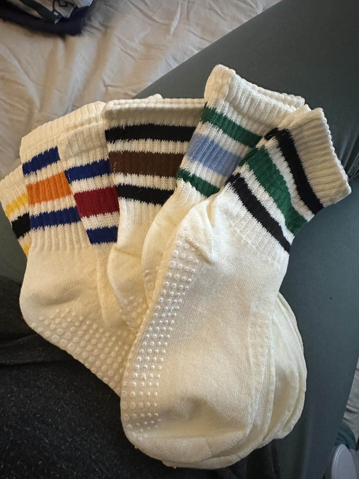 Toddler Grip Socks with Non-Slip, Unisex Baby Retro Stripe Seamless Crew Ankle Cotton Socks for G... | Amazon (US)