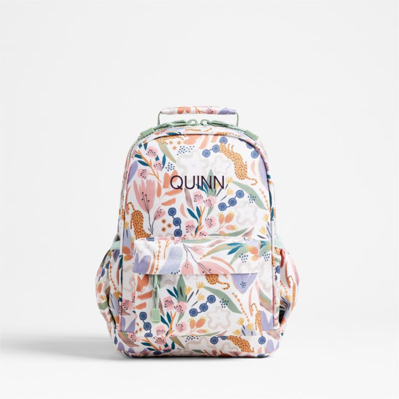 Leopard Floral Personalized Small Kids School Backpack with Side Pockets + Reviews | Crate & Kids | Crate & Barrel