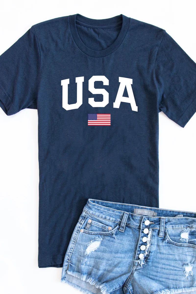 Athletic USA Flag Tee Navy SALE | The Pink Lily Boutique