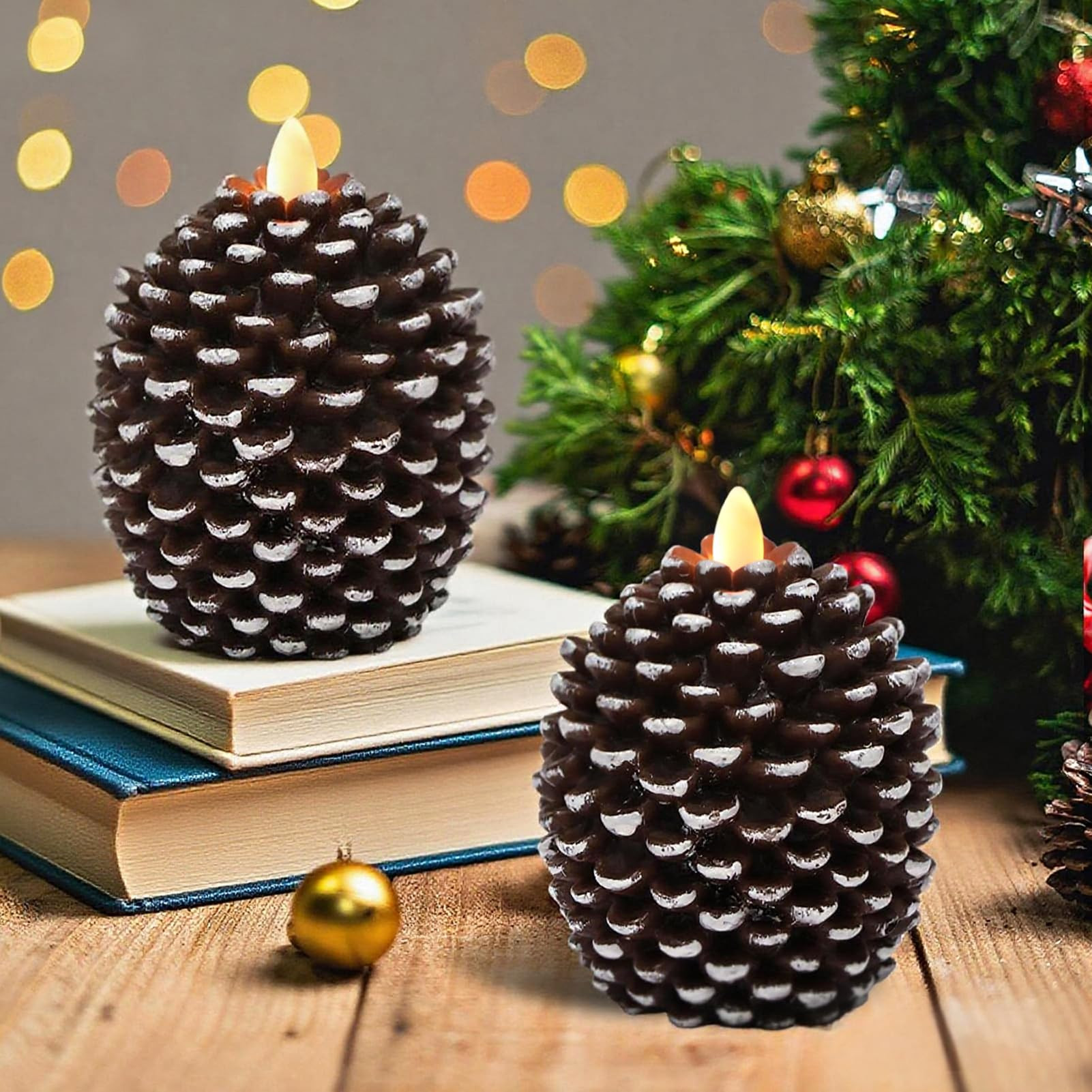 Wondise Flameless Candles with 6H Timer, Battery Operated Flickering Wick Real Wax Pine Cone Cand... | Amazon (US)