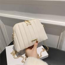 Letter Graphic Dome Bag Mini Beige Chain Strap | SHEIN