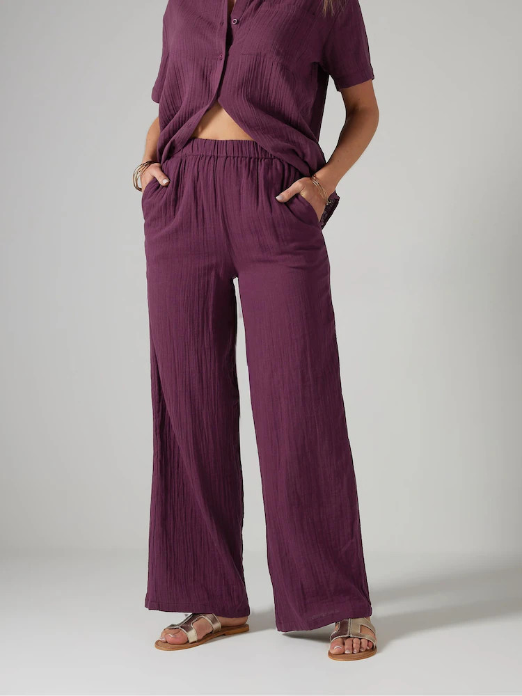 Paars - Long Tall Sally Cheesecloth wijde pijpen broek van 100% katoen | Next EU