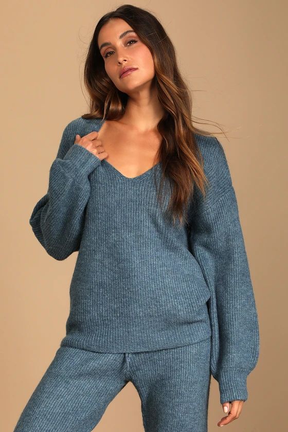 Meet Your Weekend Denim Blue Oversized Knit Sweater | Lulus (US)