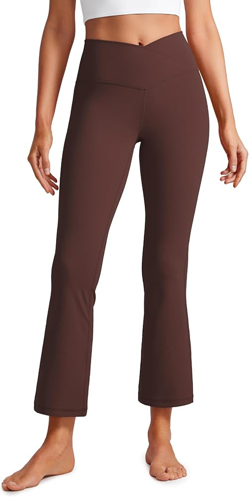 CRZ YOGA Womens Butterluxe Crossover Flare Capris Leggings 25.6" - High Waist V Cross Bootcut Lou... | Amazon (US)