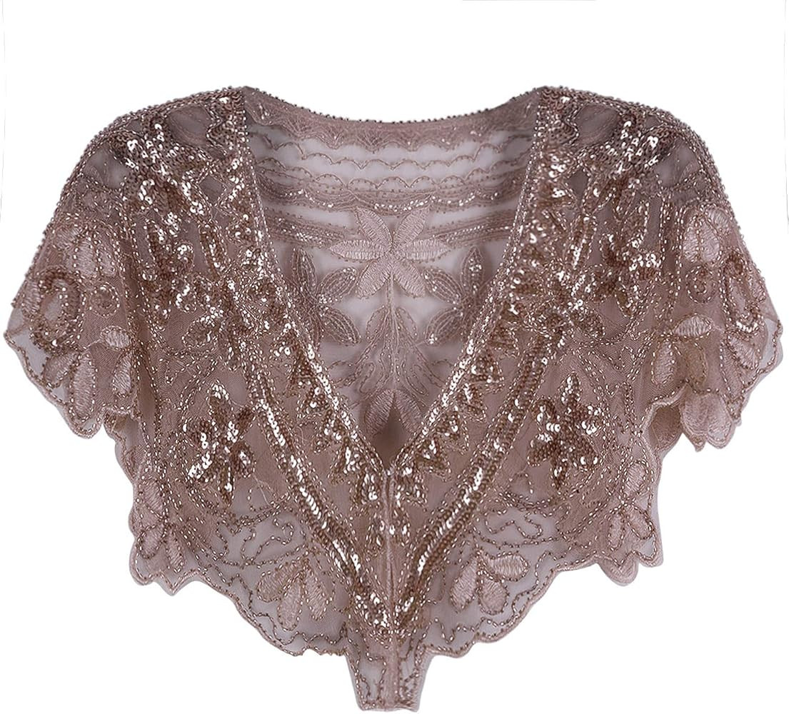 VIJIV Women's 1920s Shawl Wrap Art Deco Sequin Beaded Evening Cape Bolero Flapper Cover Up | Amazon (US)