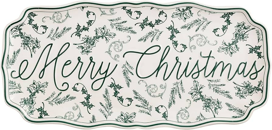 Mud Pie Christmas Merry Christmas Green Toile Tray | Amazon (US)