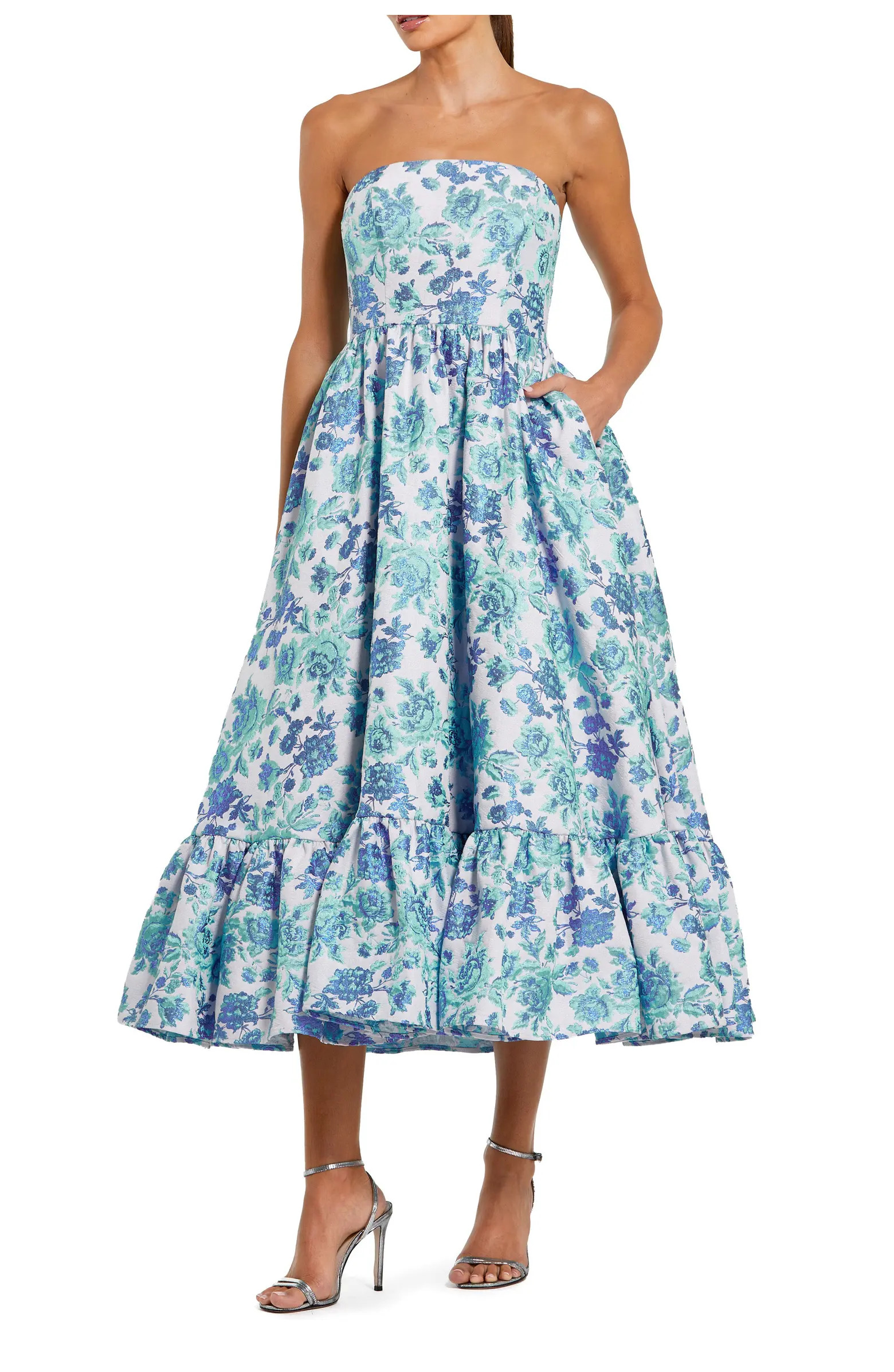 Floral Brocade Strapless A Line Midi Dress | Nordstrom