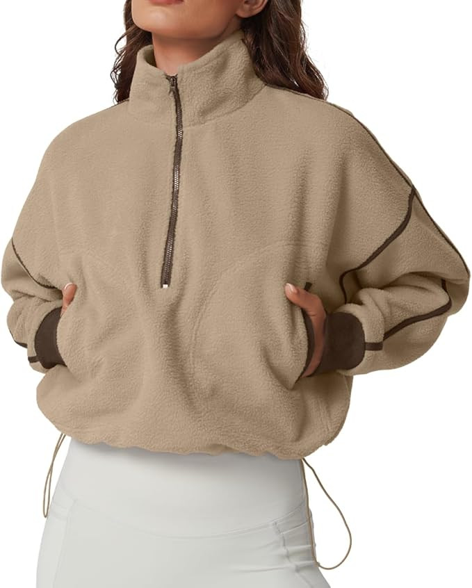 QINSEN Women's Half Zip Fleece Short Pullover Sweatshirt Winter Long Sleeve Cozy Sherpa Sweater T... | Amazon (US)