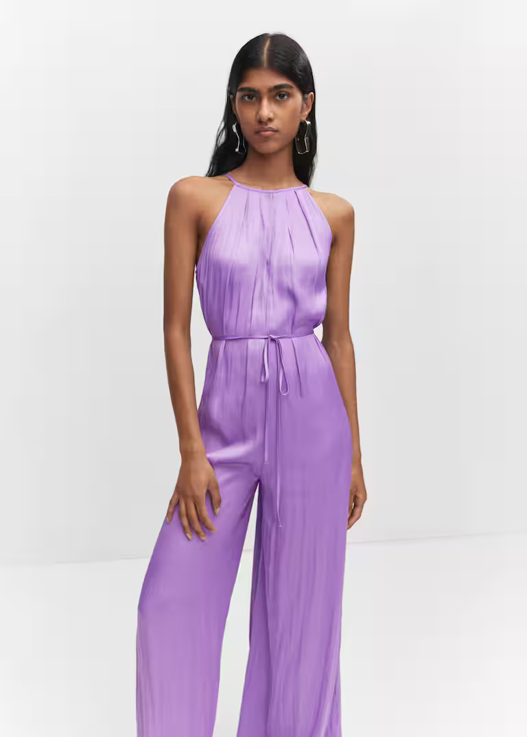 Halter-neck satin jumpsuit -  Women | Mango USA | MANGO (US)