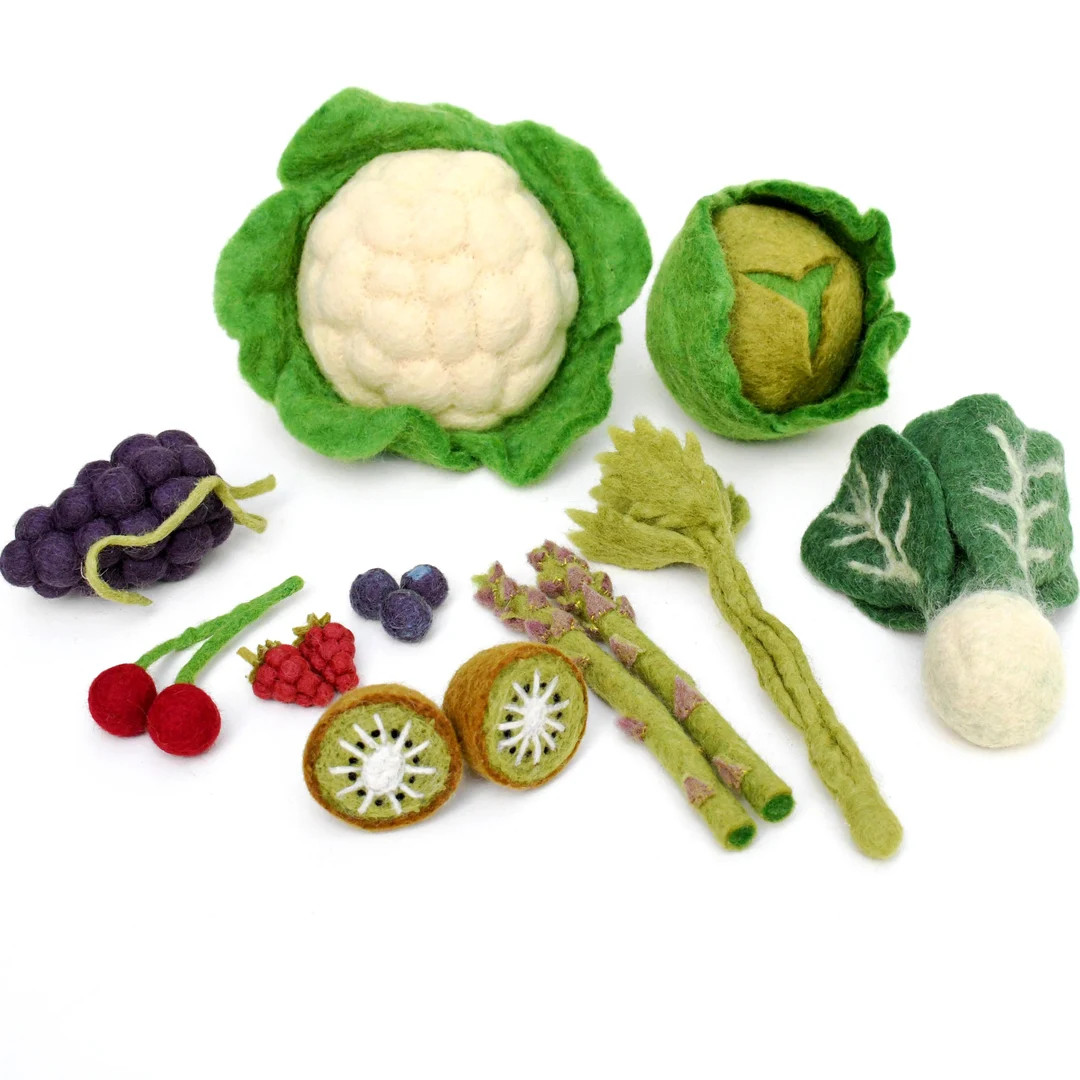 Felt Vegetables and Fruits Set for Pretend Play Ethically Made From Wool Felt Cauliflower, Celery... | Etsy (US)