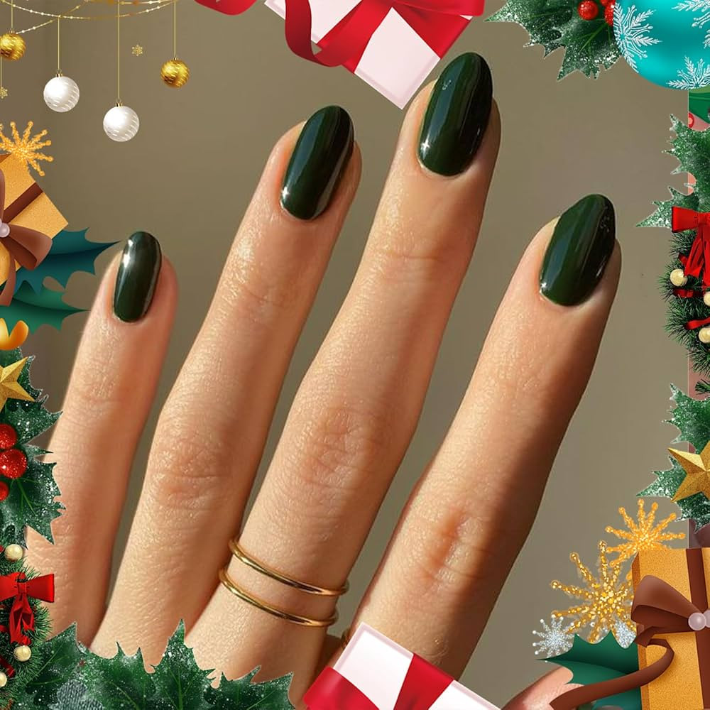 Modelones Dark Green Press on Nails Almond, Christmas Short Almond Fake Nails, Reusable Nail Kit ... | Amazon (US)
