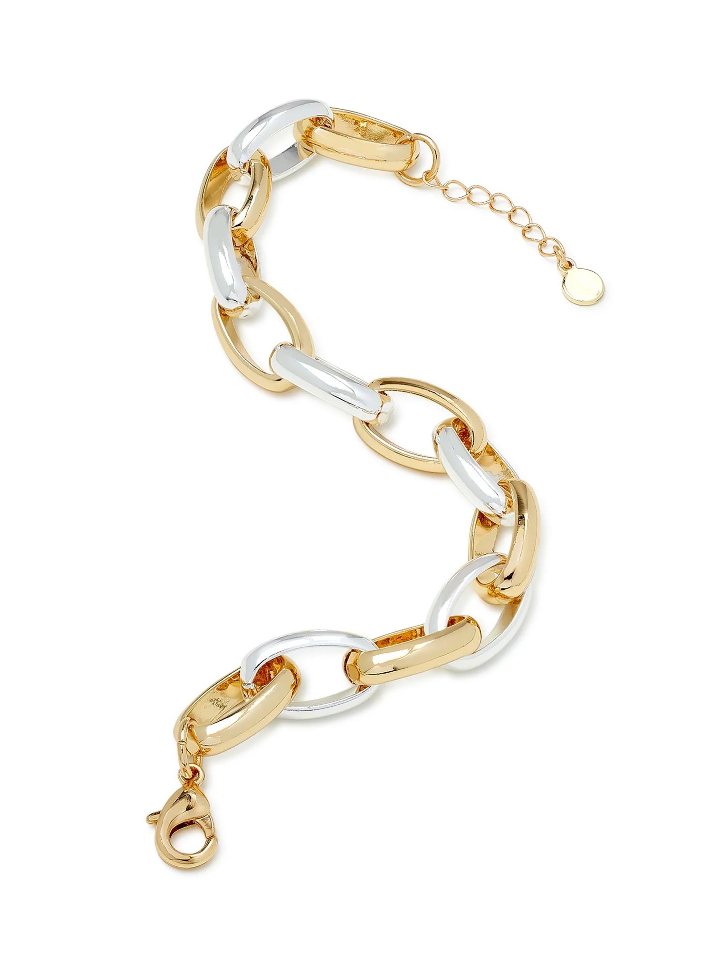 Scoop Women’s Two-Tone Gold-Plated and Silver-Plated Brass Oval Link Bracelet - Walmart.com | Walmart (US)