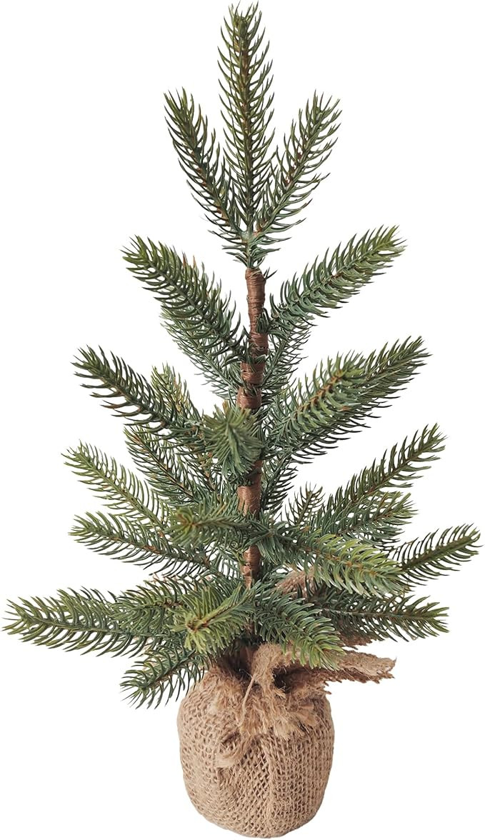 Artificial Pine Tree with Natural Jute Base Christmas Decoration - 14" | Amazon (US)
