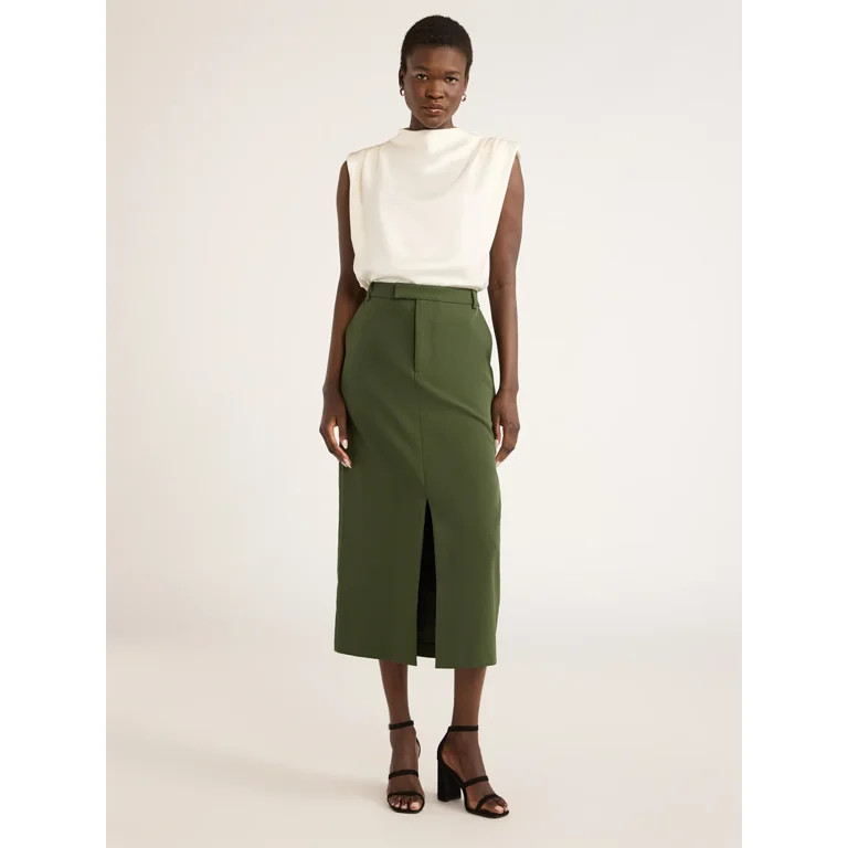 Scoop Women’s Ultimate Crepe Front Slit Midi Skirt, Sizes 0-20 | Walmart (US)