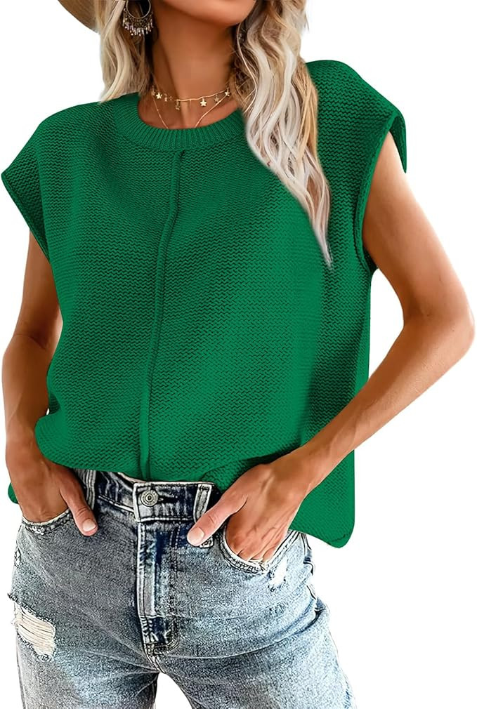 OFEEFAN Sweater Vest for Women Cap Sleeve Tops Knit Lightweight Sweaters XS-XL | Amazon (US)