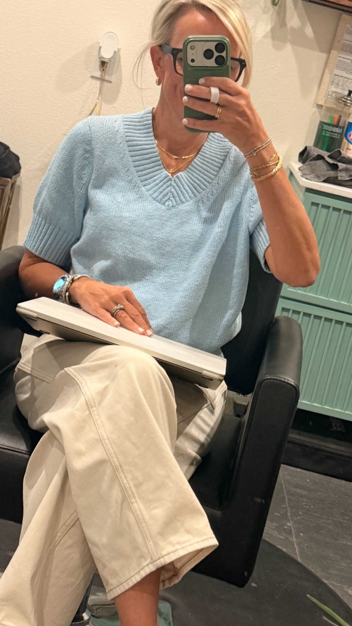 Multi tasking. Making good use of this time by bringing my laptop for work 

Sweater - new arrival @Target and love!! Short sleeve sweater
I sized up to large

#LTKootd #LTKgrwm #LTKOver40