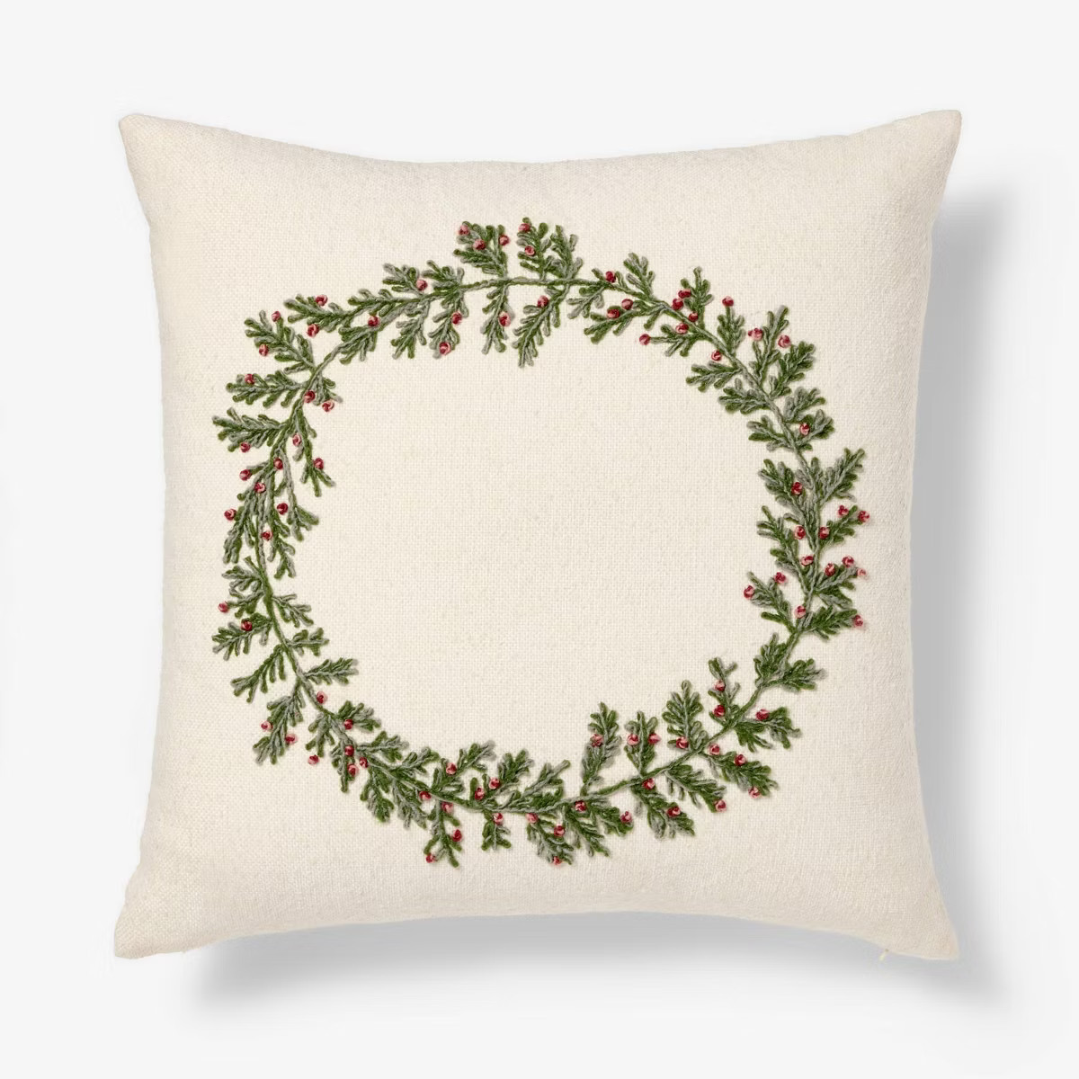 Embroidered Wreath Square Throw Pillow Neutral/Green/Red - Threshold™ designed with Studio Mcge... | Target