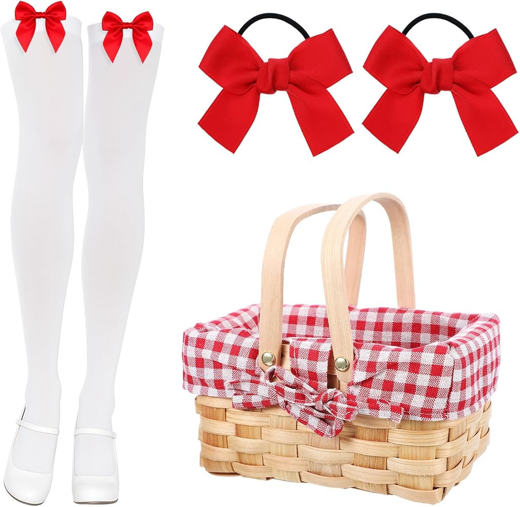 4 Pcs Women Halloween Costumes Outfits Satin Bow Thigh Highs Woodchip Picnic Baskets Bow Hair Ban... | Amazon (US)