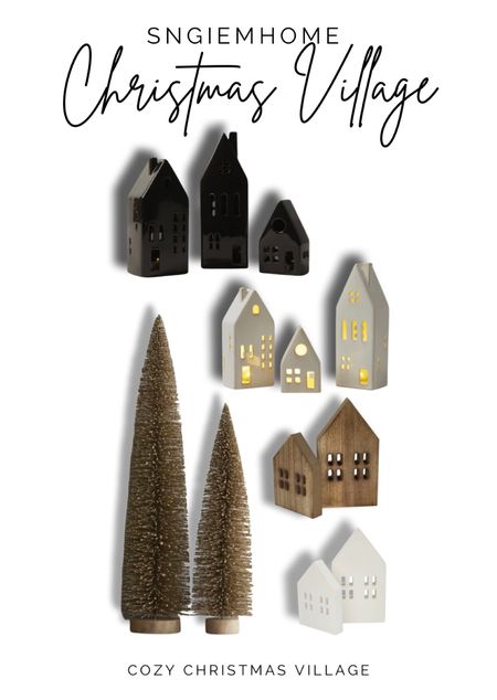 Moody can be cozy too. Create this Christmas Village vibe with 
 black , white and or wooden homes and bottle brush trees.  
Such a vibe!! 

#LTKstyletip #LTKhome #LTKHoliday