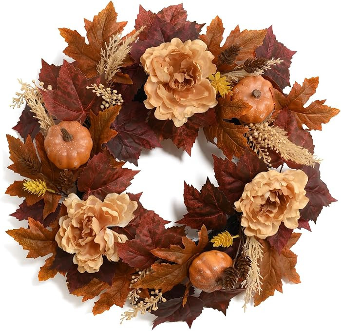 DN DECONATION Fall Wreath for Front Door, Artificial Flowers for Outdoors | Amazon (US)