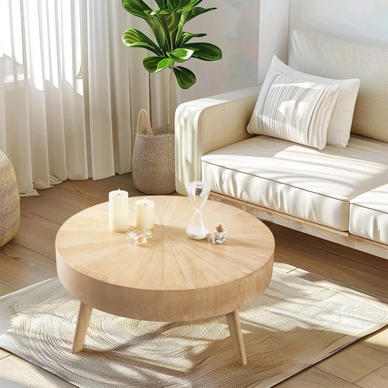 Gexpusm 31" Coffee Table, Round， Wood，Farmhouse, Rustic,Natural , Light Brown - Walmart.com | Walmart (US)