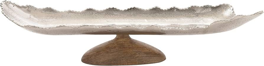 Deco 79 Aluminum Tray with Wood base, 30" x 8" x 7", Silver | Amazon (US)