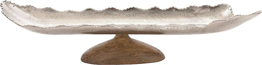 Deco 79 Aluminum Tray with Wood base, 30" x 8" x 7", Silver | Amazon (US)