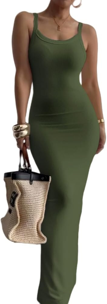 Women's Spaghetti Strap Stretchy Bodycon Dress Summer Casual Slip Dresses Spaghetti Strap Low Cut... | Amazon (US)