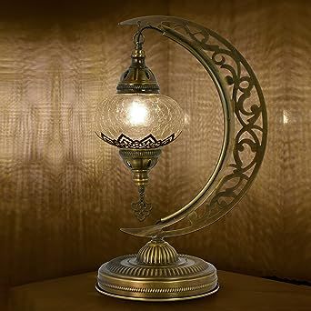 MOZAIST Turkish Clear Glass Moon Shape Table Lamp, Vintage Moroccan Crescent Bohemian Desk Light,... | Amazon (US)
