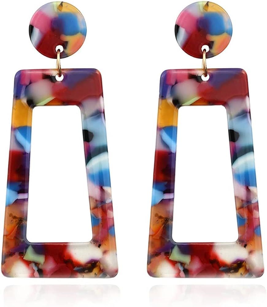 DIYANMMY Acrylic Colorful Big Statement Earrings for Women Square Geometric Drop Dangle Earrings ... | Amazon (US)