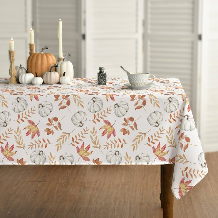 Amazon.com: Horaldaily Fall Tablecloth 60x84 Inch, Thanksgiving Autumn Harvest White Pumpkin Oran... | Amazon (US)