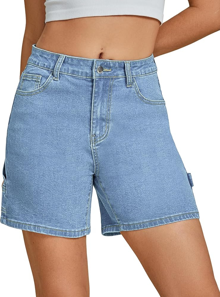 luvamia Jean Shorts for Women High Waisted Trendy Casual Utility Stretchy Denim Jorts Cutoff Long... | Amazon (US)