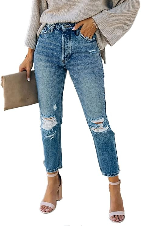 GIGILAUGH Women's Mid Rise Modern Ripped Stretchy Denim Pants Raw Edge Skinny Jeans with Hole | Amazon (US)