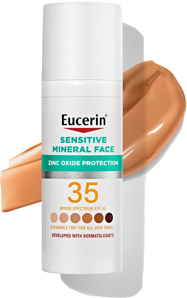 Eucerin Sun Tinted Mineral Face Sunscreen Lotion SPF 35, Non-Comedogenic Mineral Sunscreen with G... | Amazon (US)