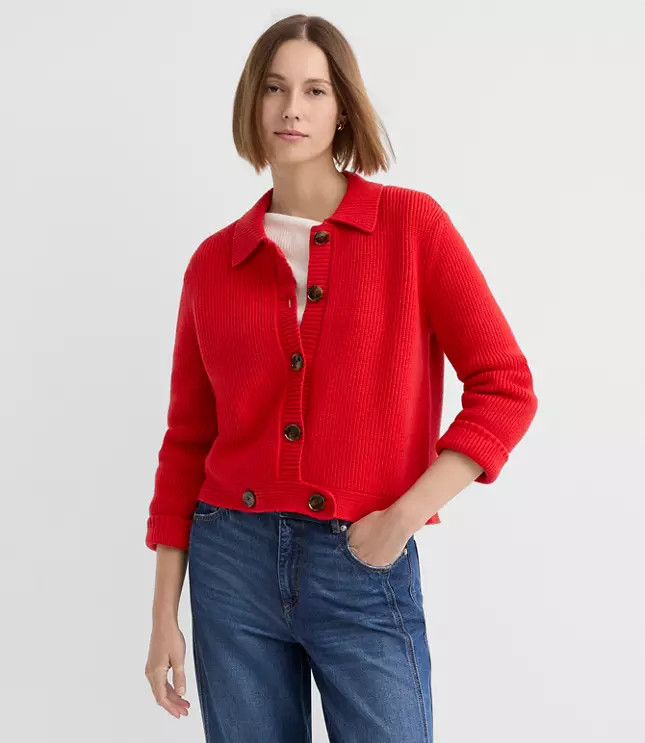 Ribbed Button Tab Sweater Jacket | LOFT