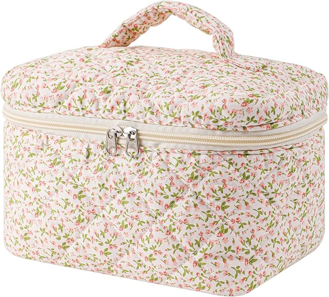 uekeboag Large Travel Quilted Makeup Bag for Women, Floral Cotton Cosmetic Bag, Coquette Aestheti... | Amazon (US)