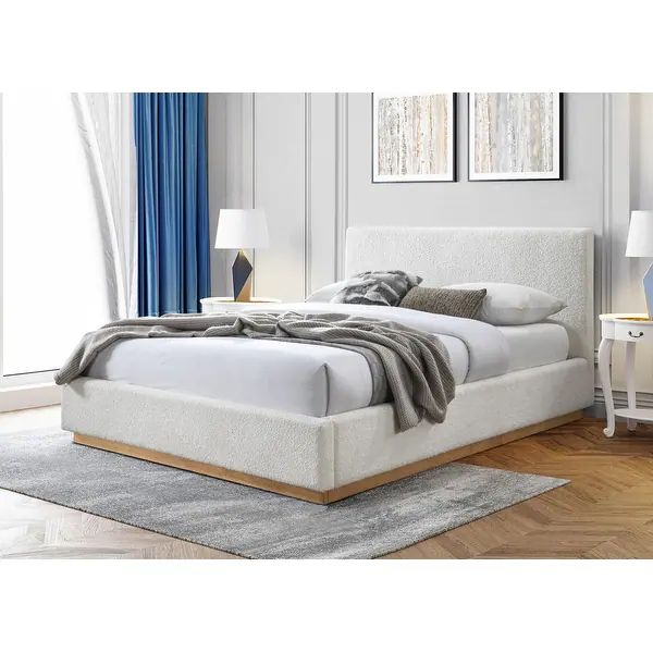 Porter Boucle or Fabric Upholstered Platform Queen Bed Frame - Bed Bath & Beyond - 38207099 | Bed Bath & Beyond