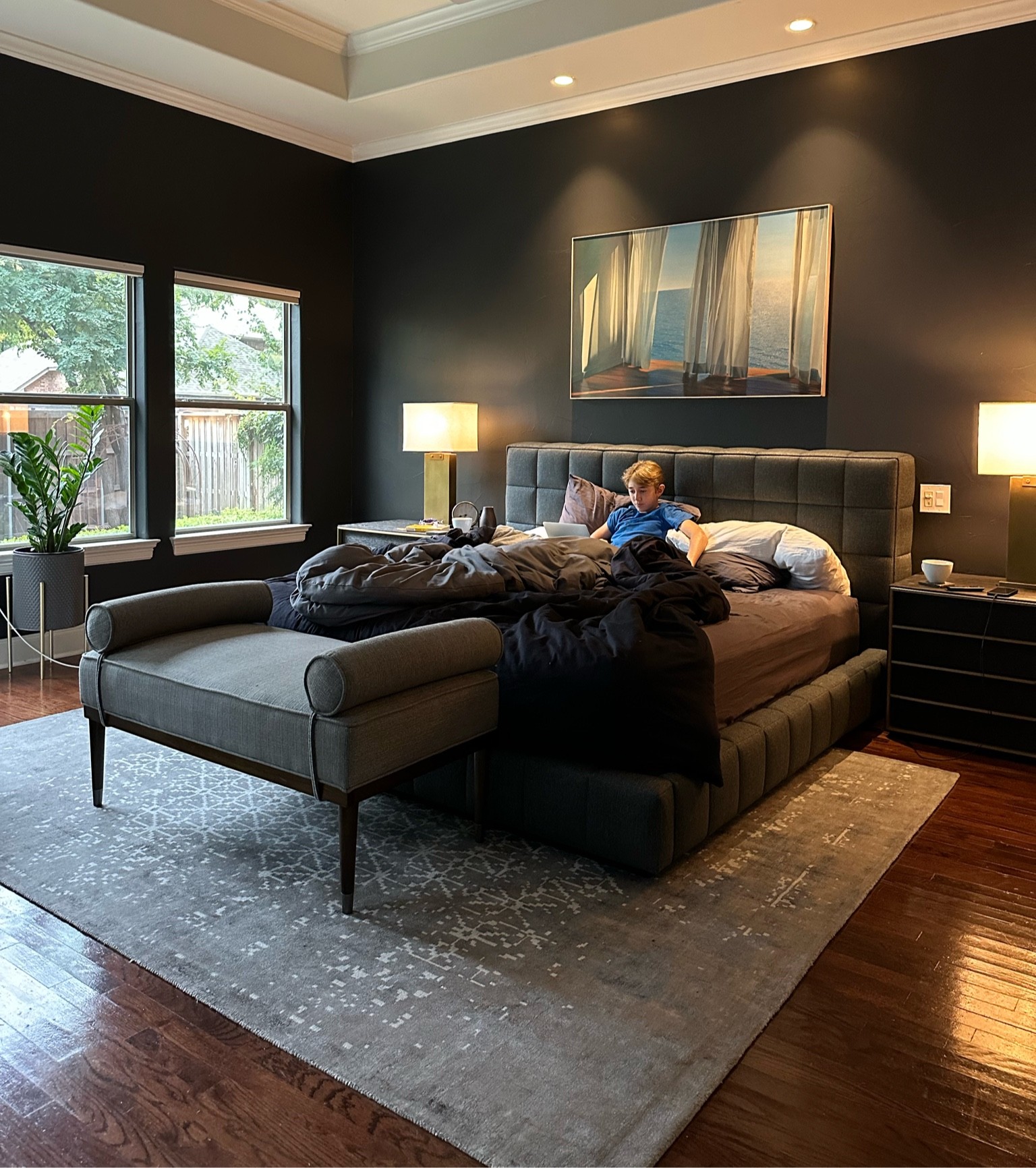 Moody hued primary bedroom - best sleep ever!