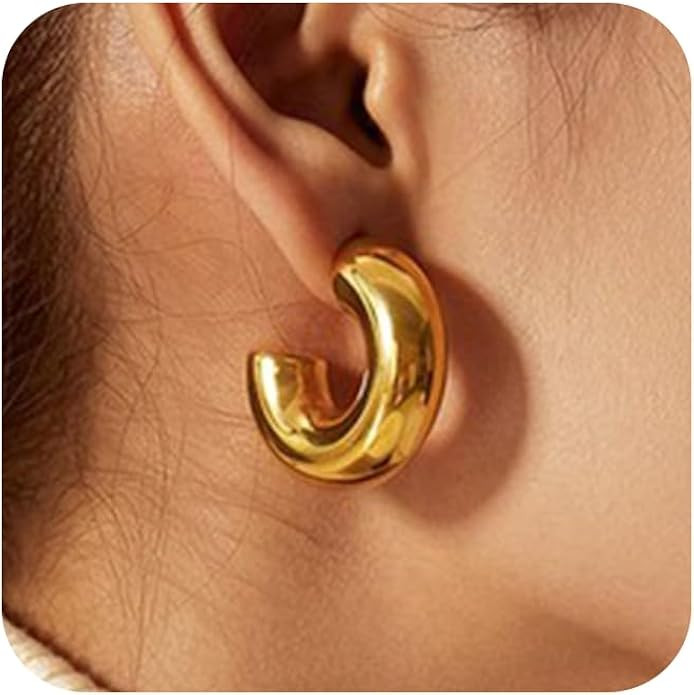 Moodear Chunky Gold Hoops Earrings for Women 14K Gold Plated Dainty Open Hoops Earrings for Women... | Amazon (US)