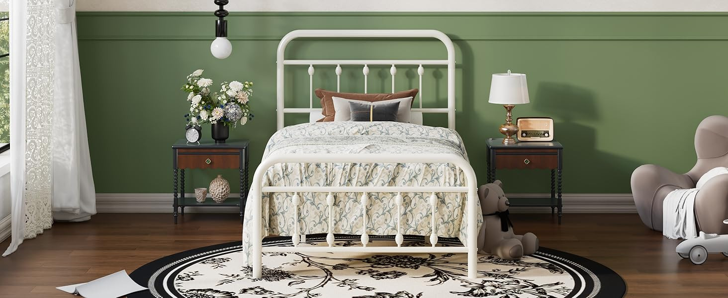 SHA CERLIN Twin Size Metal Platform Bed Frame with Victorian Style Iron-Art Headboard and Footboa... | Amazon (US)