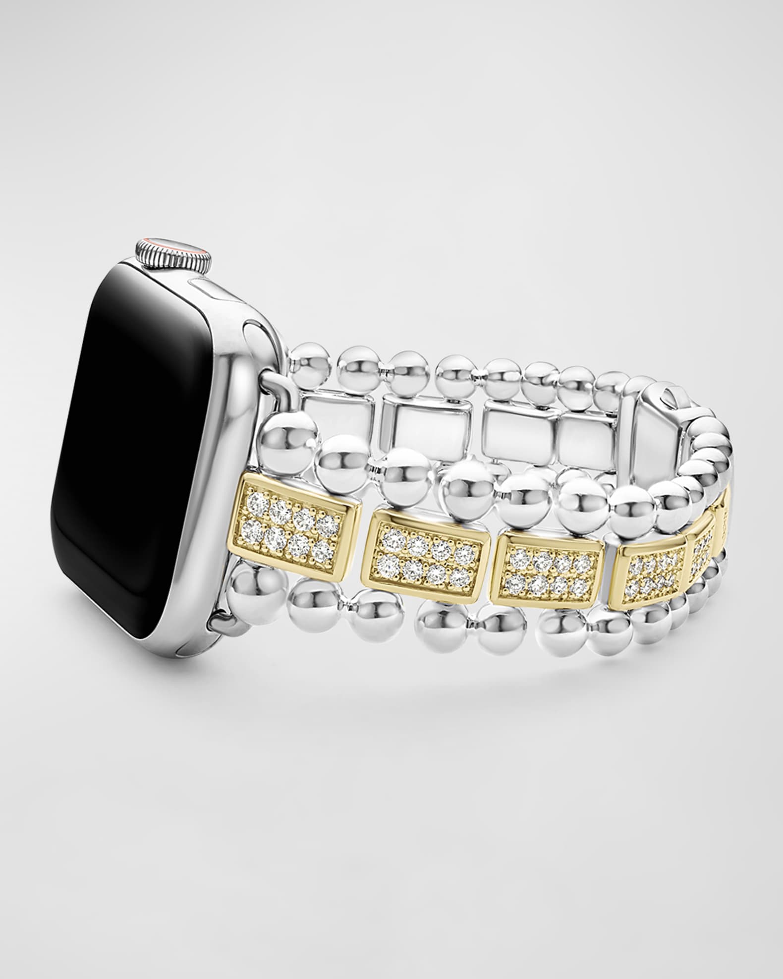 LAGOS Smart Caviar Two-Tone Sterling Silver and 18k Yellow Gold Full Diamond Apple Watch Bracelet... | Neiman Marcus