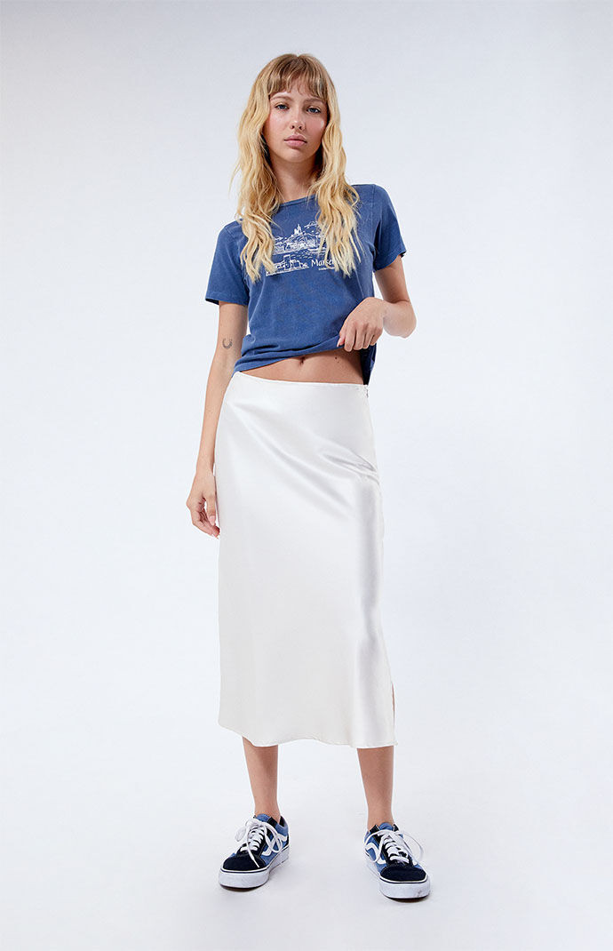 Women's Satin Midi Skirt in Bone - Size Small | PacSun