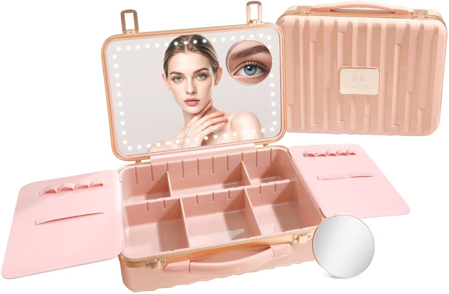 ROWNYEON Travel Makeup Train Cases with Light Up Mirror, Large Makeup Bag Cosmetic Case with Adju... | Amazon (US)