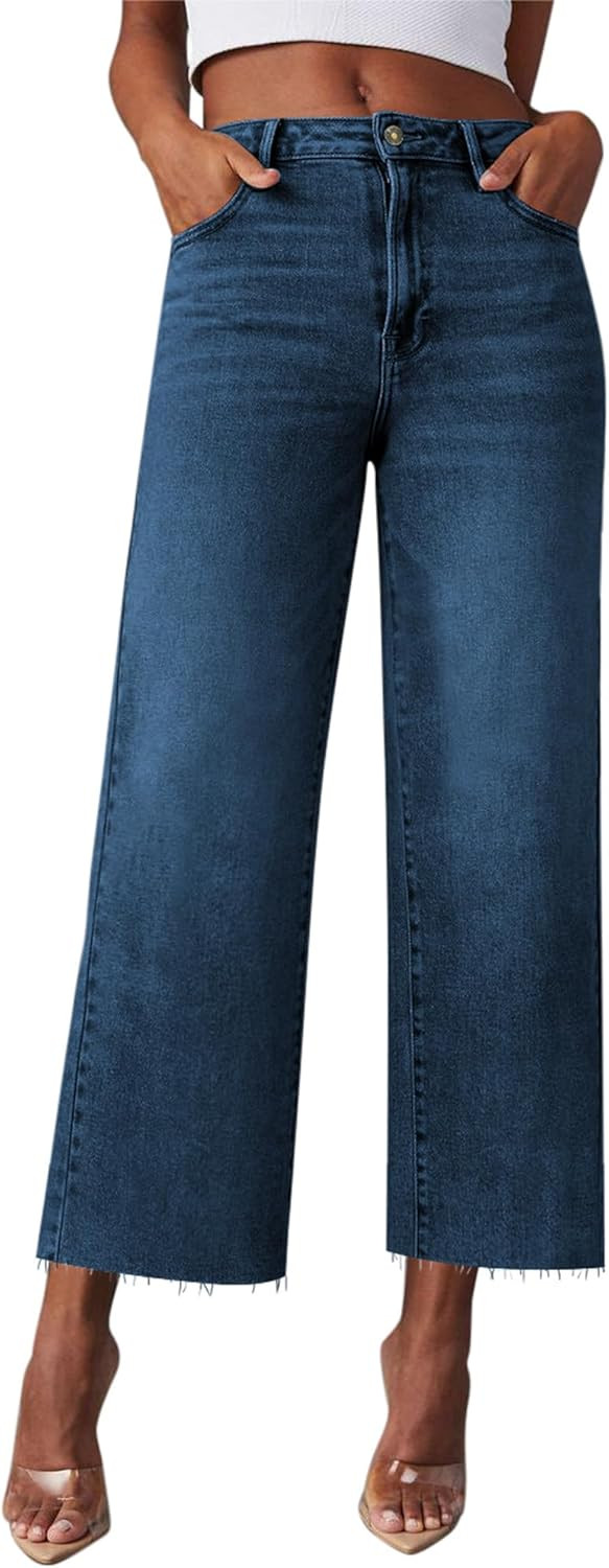 Wide Leg Jeans Woman Straight Leg Jeans for Women Stretchy High Waisted Crop Capri Woman Jeans wi... | Amazon (US)