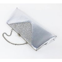 1960S Silver Glitter Clutch | 60S Metallic Faux Leather Evening Bag | Etsy (US)