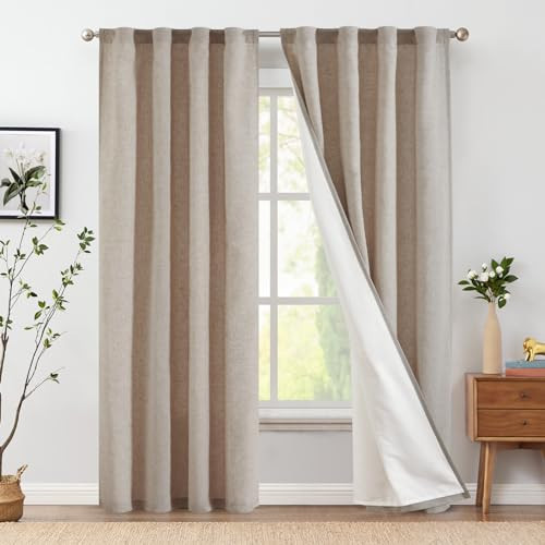 jinchan Taupe Lined Linen Blend Curtains for Bedroom 84 Inch Length 2 Panels for Closet, 38 Inch Wide Cottage Core Drapes with Rod Pocket Back Tab(38W x 84L, Taupe) | Amazon (US)