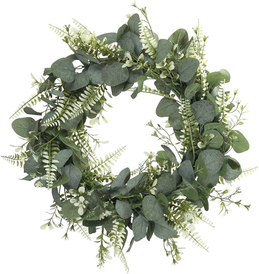 HUAESIN 50CM Eucalyptus Wreath Front Door Wreath Green Leaves Wreath Spring Door Wreath Outdoor A... | Amazon (UK)