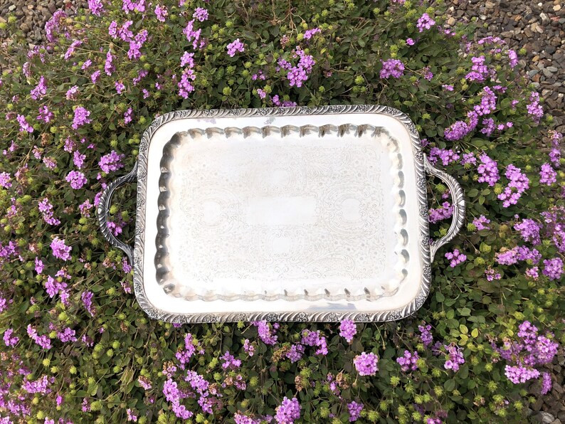 Vintage Silver Plated Serving Tray with Handles, Antique Rectangular Silver Plate Tray | Etsy (US)